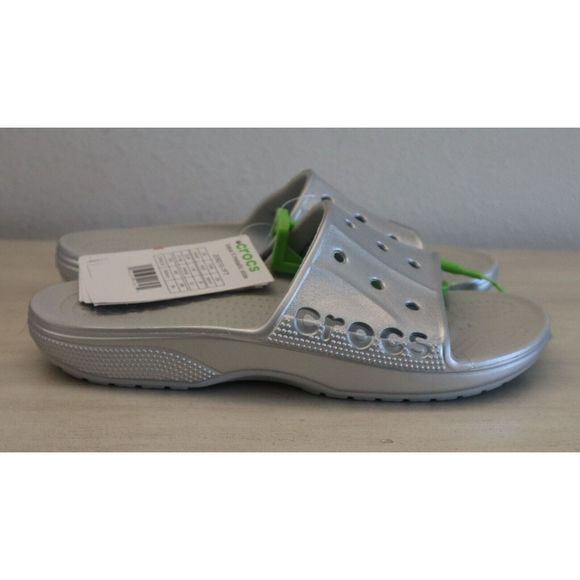 Crocs 209210 Men's Sz 5 Women's Sz 7 Silver Metallic Baya II Slides Sandals - Picture 7 of 8